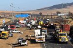 A closed section of a freeway after trucks were set alight in overnight protests by supporters of Zuma, on July 10.