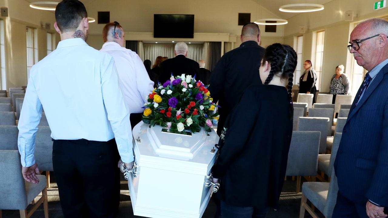 Shane John Snellman's relatives carry his coffin into his funeral service in Leppington in 2018. Picture: Hollie Adams/The Australian